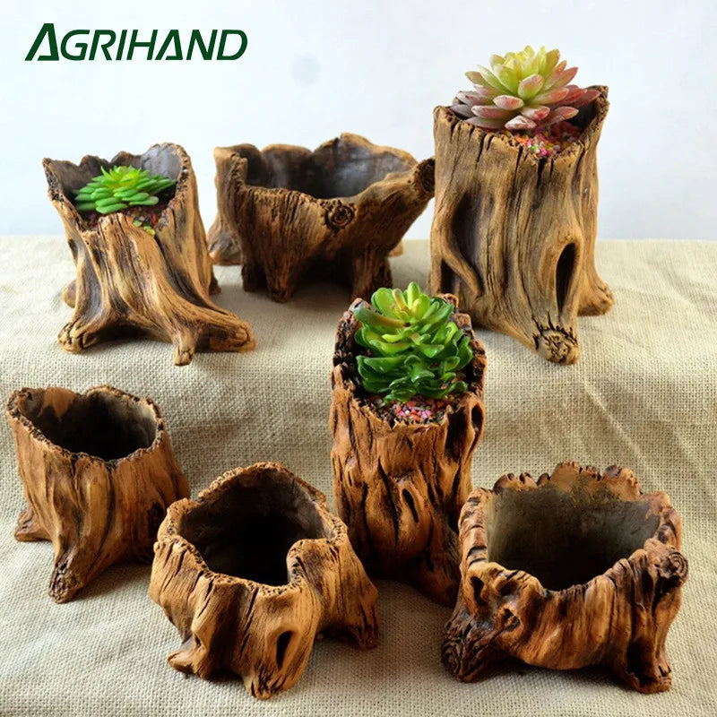 Mini Wooden Cement Plant Flower Pot