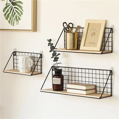 Wooden Iron Wall Shelf Organizer