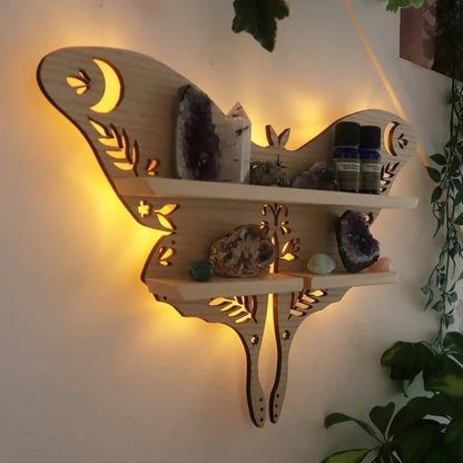 Moon Butterfly Wooden Shelf Crystal Organizer