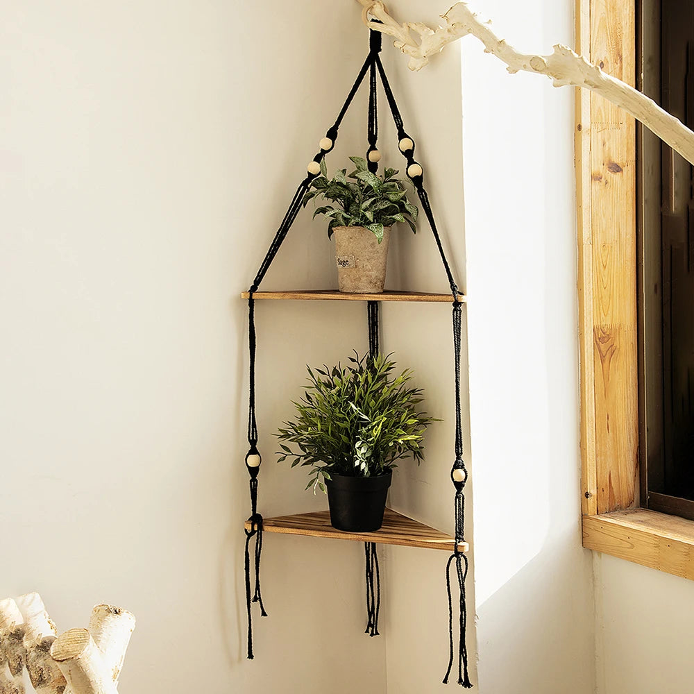 Boho Macrame Triangle Wall Shelf