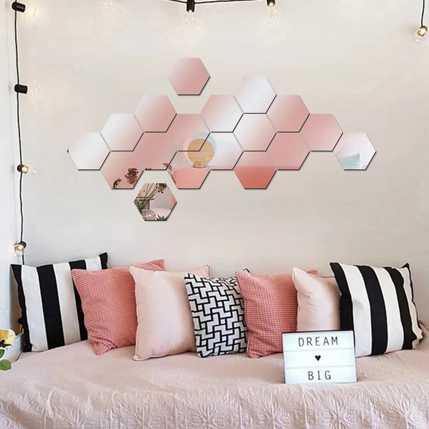 Geometric hexagonal mirror stickers