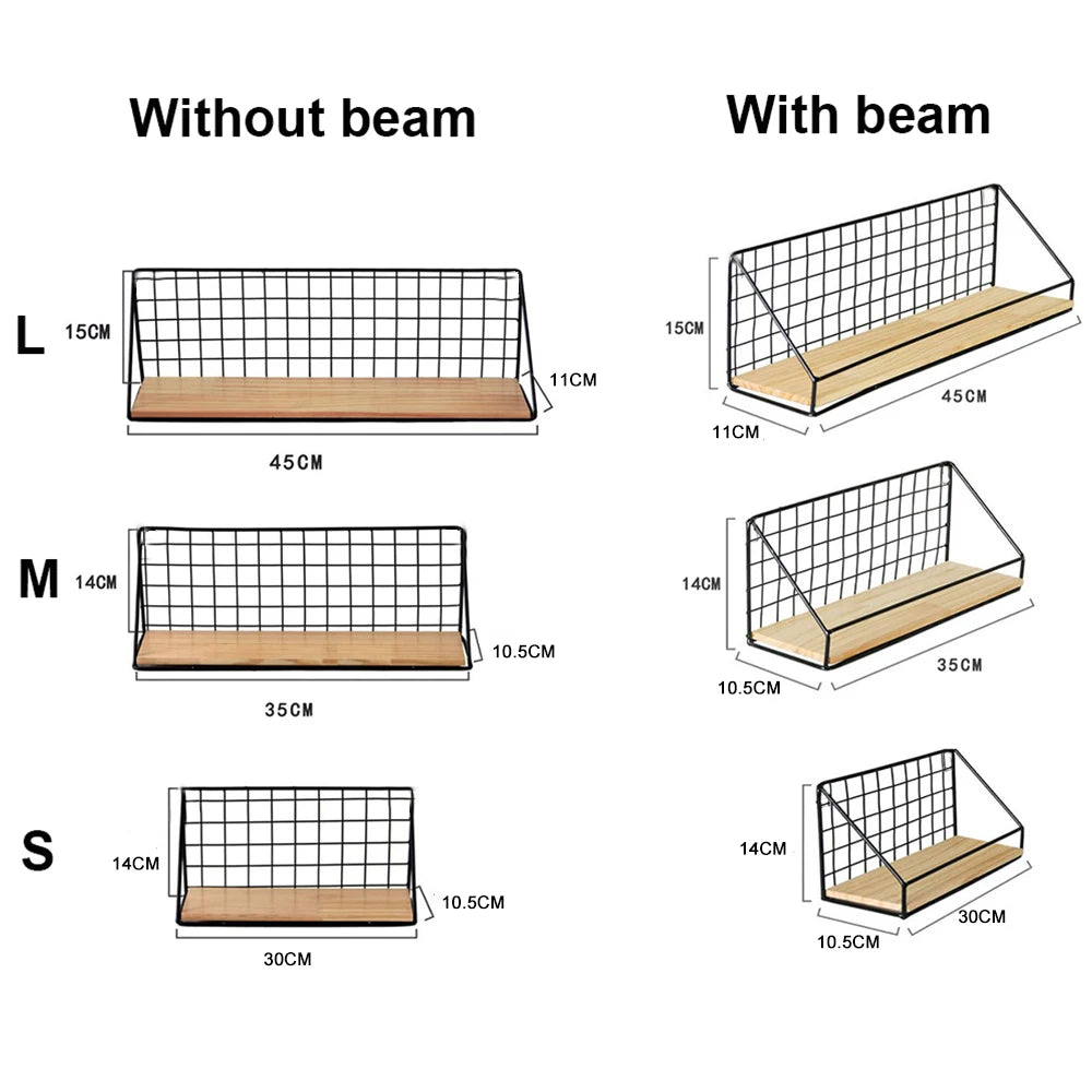 Wooden Iron Wall Shelf Organizer