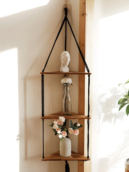 Boho Macrame Triangle Wall Shelf