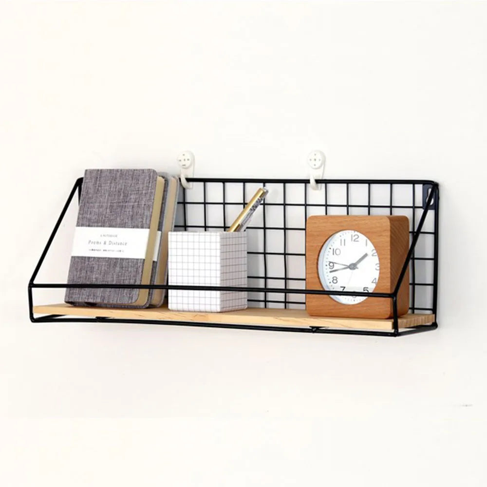 Wooden Iron Wall Shelf Organizer