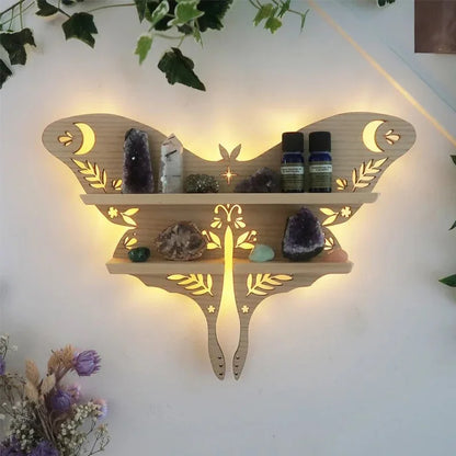 Moon Butterfly Wooden Shelf Crystal Organizer