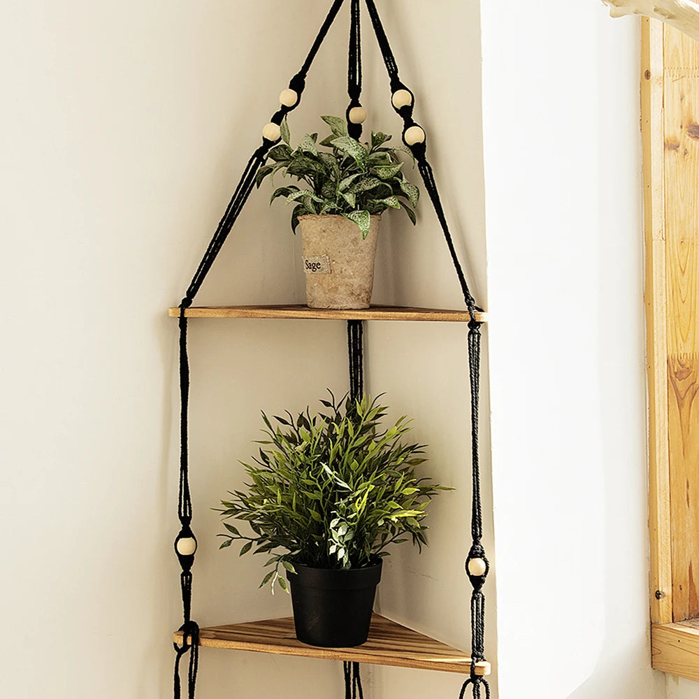 Boho Macrame Triangle Wall Shelf