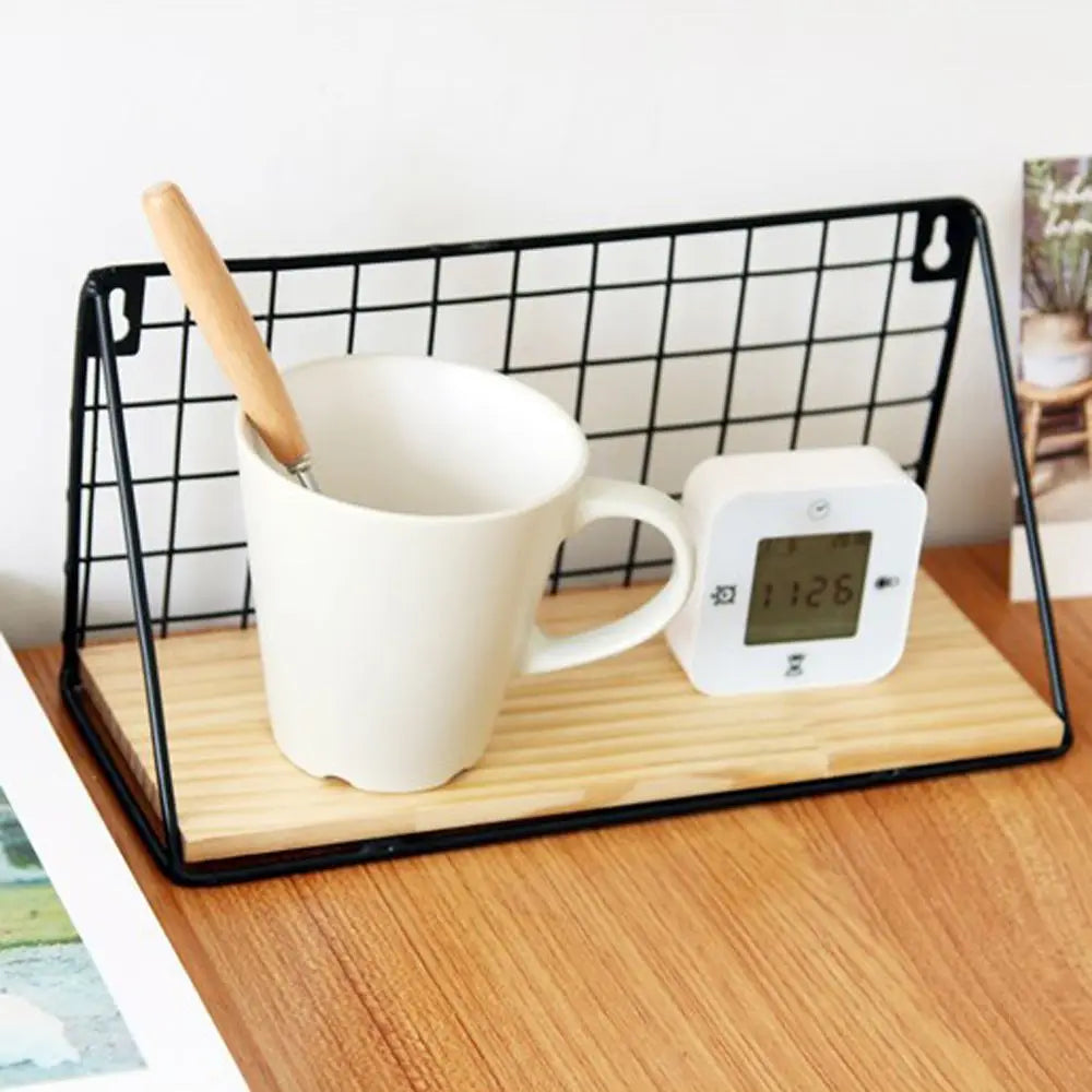 Wooden Iron Wall Shelf Organizer