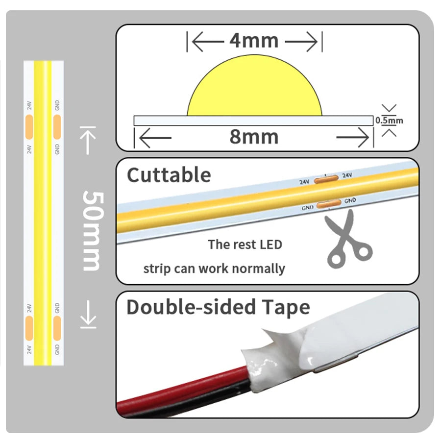 Dimmable COB LED Strip Lights 320LEDs/M