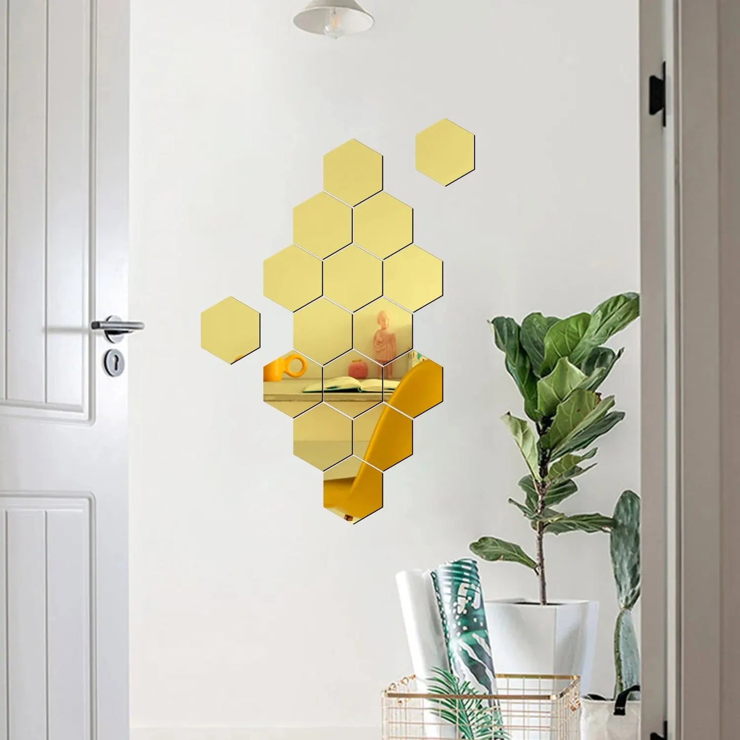 Geometric hexagonal mirror stickers