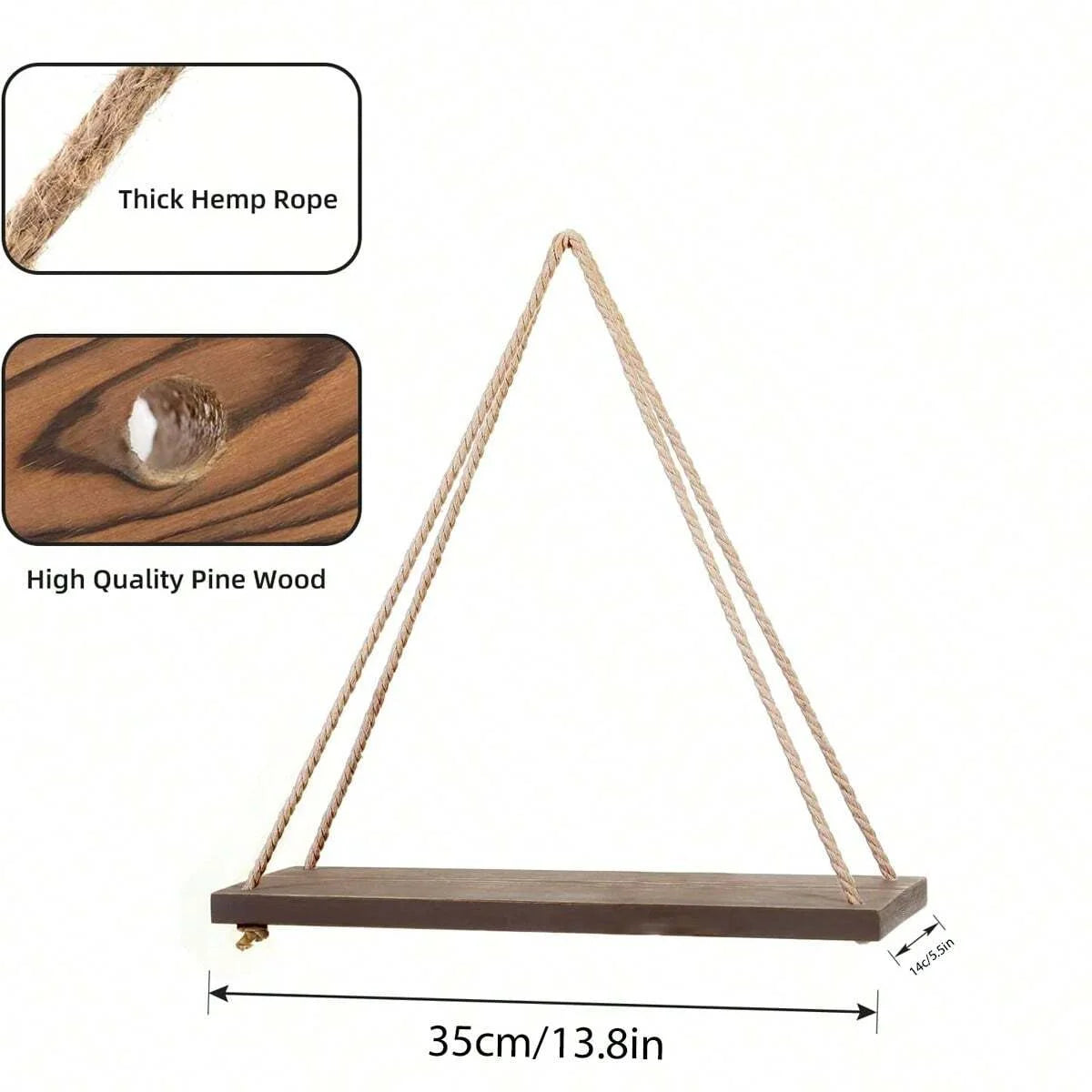 1PC Wooden Hanging Wall Shelf Rope - Home Decor & Plant Holder